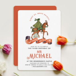 オレンジエレガント色の中世の騎士の馬 招待状