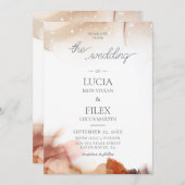 オレンジエレガント色の水色インクの結婚サンプル 招待状 (正面/裏面)