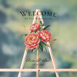 オレンジエレガント色の牡丹の結婚花束の歓迎サイン アクリルサイン