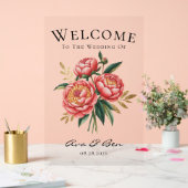 オレンジエレガント色の牡丹の結婚花束の歓迎サイン アクリルサイン (ウェディング)