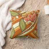 オレンジエレガント色の白い花と渦巻き クッション (ブランケット)