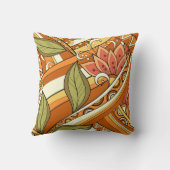 オレンジエレガント色の白い花と渦巻き クッション (裏面)