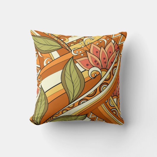 オレンジエレガント色の白い花と渦巻き クッション (正面)