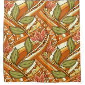 オレンジエレガント色の白い花と渦巻き シャワーカーテン (正面)