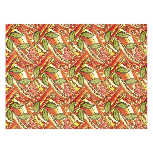 オレンジエレガント色の白い花と渦巻き テーブルクロス (正面(横))