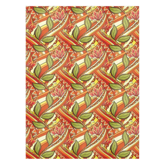 オレンジエレガント色の白い花と渦巻き テーブルクロス (正面)