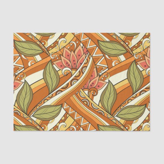 オレンジエレガント色の白い花と渦巻き 薄葉紙 (正面)