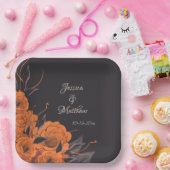 オレンジエレガント色の花シッ結婚ク日付 ペーパープレート (パーティー)