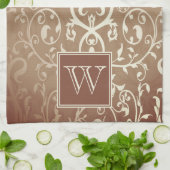 オレンジエレガント色の花柄のモノグラムタオル キッチンタオル (折り畳み)