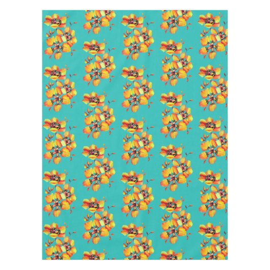 オレンジエレガント色の花 – アクア テーブルクロス (正面)