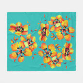 オレンジエレガント色の花 – アクア フリースブランケット (正面(横))