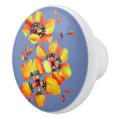 オレンジエレガント色の花 – ブルーグレー セラミックノブ (右)