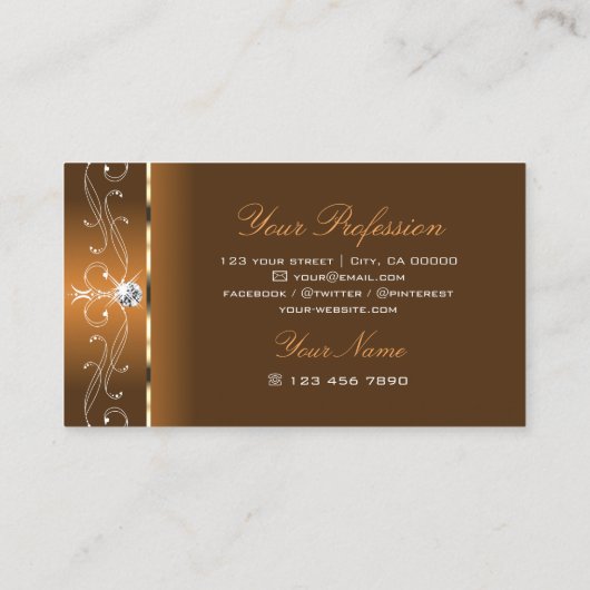 オレンジエレガント色の茶色の角ばった宝石装飾品 名刺 (裏面)