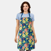 オレンジエレガント色イエローローズフローラルパターン エプロン (着用した状態)