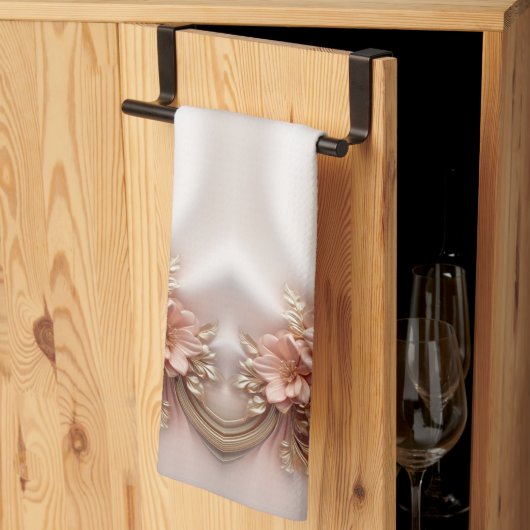 オレンジエレガント色ピーチフローラキッチンタオル キッチンタオル (三つ折り)