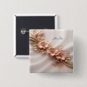 オレンジエレガント色ピーチフローラボタン 缶バッジ (正面&裏面)