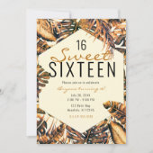 オレンジエレガント色金ゴールドトロピカルパ葉ームズスイーツ16 招待状 (正面)