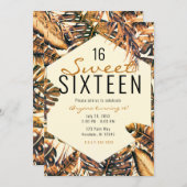 オレンジエレガント色金ゴールドトロピカルパ葉ームズスイーツ16 招待状 (正面/裏面)