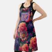 オレンジエレガント赤フローラロマンチックなモノグラム エプロン (インサイチュ)