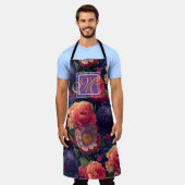 オレンジエレガント赤フローラロマンチックなモノグラム エプロン (着用した状態)