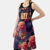 オレンジエレガント赤フローラロマンチックなモノグラム エプロン (インサイチュ)