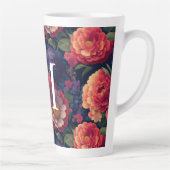 オレンジエレガント赤フローラロマンチックなモノグラム カフェラテマグ (右)