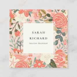 オレンジエレガント赤面ピンクグリーンアンブロシアフローラ スクエア名刺