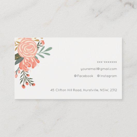 オレンジエレガント赤面ピンクグリーンアンブロシアフローラ 名刺 (裏面)