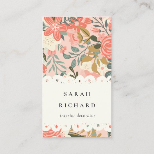 オレンジエレガント赤面ピンクグリーンアンブロシアフローラ 名刺 (正面)