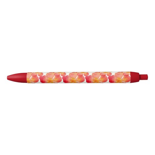 オレンジオレアンダーの花柄パターン 黒ボールペン (正面)