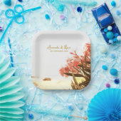 オレンジオレアンダーフラワーズビーチ結婚式 ペーパープレート (パーティー)