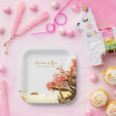 オレンジオレアンダーフラワーズビーチ結婚式 ペーパープレート (パーティー)