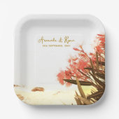 オレンジオレアンダーフラワーズビーチ結婚式 ペーパープレート (正面)