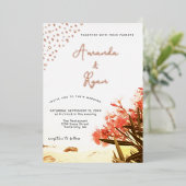 オレンジオレアンダーフラワーズビーチ結婚式 箔招待状 (立ち正面)