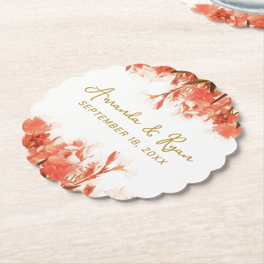 オレンジオレアンダーフラワーズフローラビーチ結婚式 ペーパーコースター (アングル)