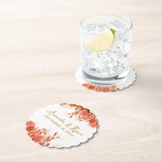 オレンジオレアンダーフラワーズフローラビーチ結婚式 ペーパーコースター (インサイチュ)