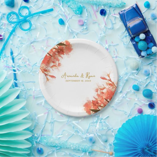 オレンジオレアンダーフラワーズフローラビーチ結婚式 ペーパープレート (パーティー)