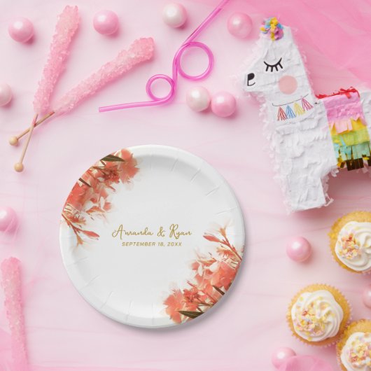 オレンジオレアンダーフラワーズフローラビーチ結婚式 ペーパープレート (パーティー)
