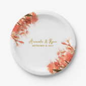 オレンジオレアンダーフラワーズフローラビーチ結婚式 ペーパープレート (正面)