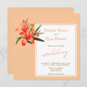 オレンジオレアンダー水彩花フローラ結婚ズ 招待状 (正面/裏面)