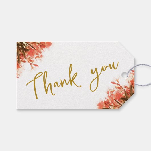 オレンジオレアンダー花オンビーチ結婚式ありがとう ギフトタグ (正面(横))