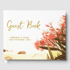 オレンジオレアンダー花オンビーチ結婚式 ゲストブック