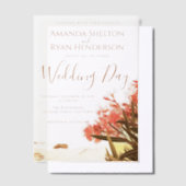 オレンジオレアンダー花オンビーチ結婚式 ベラム紙招待状 (オフセット)