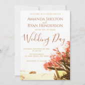 オレンジオレアンダー花オンビーチ結婚式 招待状 (正面)