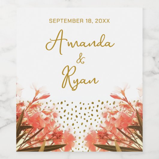 オレンジオレアンダー花グリッター結婚フローラ ワインラベル (シングルラベル)