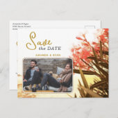 オレンジオレアンダー花フォトウェディング日付を保存 案内ポストカード (正面/裏面)