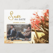 オレンジオレアンダー花フォトウェディング日付を保存 案内ポストカード (正面)