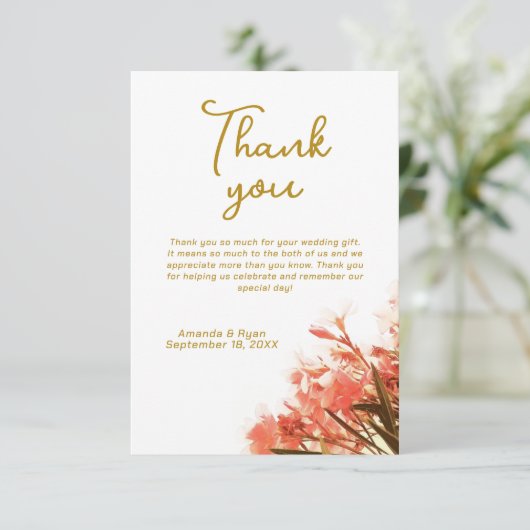 オレンジオレアンダー花フローラ結婚Script's サンキューカード (スタンド正面)