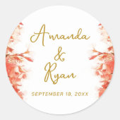 オレンジオレアンダー花フローラ結婚Script's ラウンドシール (正面)