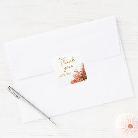 オレンジオレアンダー花結婚フローラサンキュー スクエアシール (封筒)